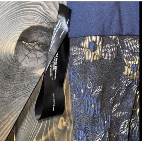 JS Collections Stretch Crepe Metallic Jacquard Off The Shoulder Gown - Picture 6 of 8